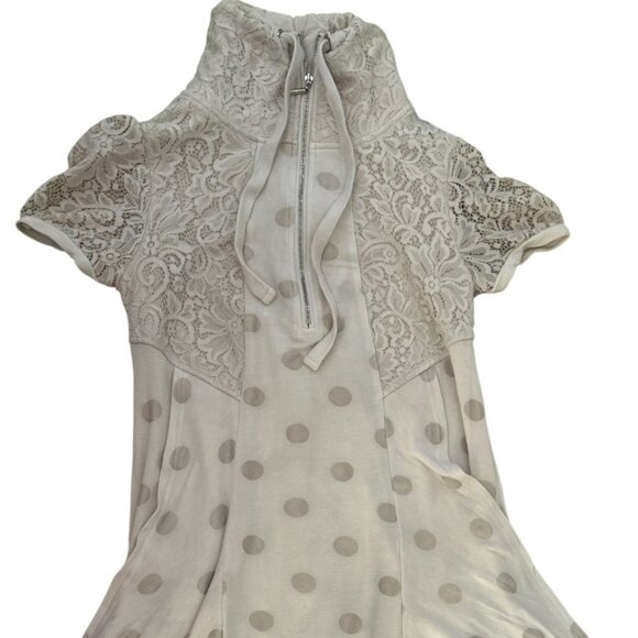KENSIE WOMENS KNIT LACE ZIP NECK POLKA DOT SILVER FRONT ZIPPER WHITE TUNIC DRESS - Picture 1 of 6